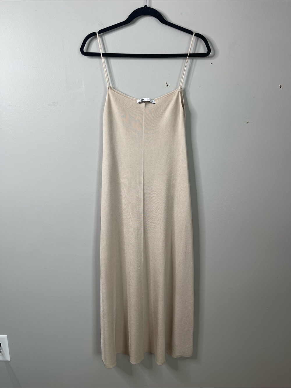 ZARA Cream Midi Slip Dress Sz M